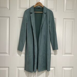 Zara dusty blue faux suede open trench
